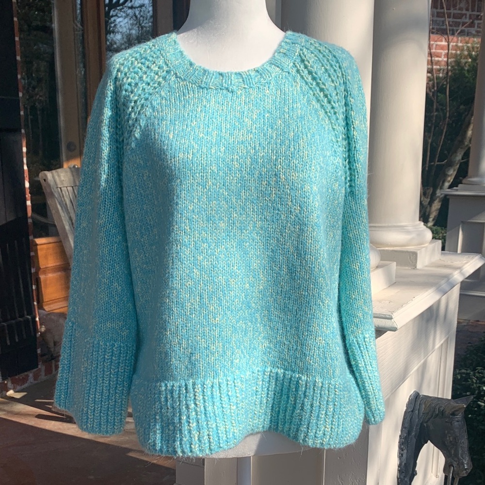 Talbots Women’s Sweater Large Petite 3/4‎ Sleeve Blue/Yellow EUC Cotton Acrylic